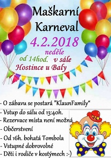 Pozvánka na maškarní karneval 2018