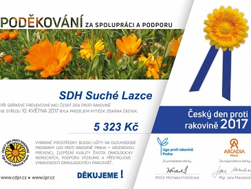 SDH Suché Lazce obdrželo poděkování za spolupráci