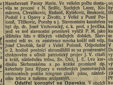 Prosebná válečná pouť sdružených slezských katolických spolků 1916