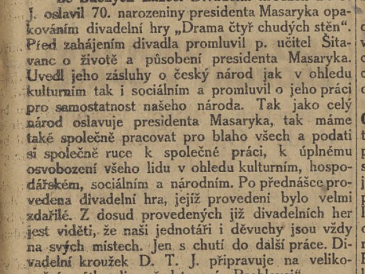 Divadelní kroužek D. T. J. zahrál hru - Drama čtyř chudých stěn
