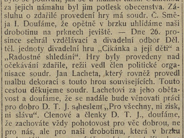 DTJ uvedla divedelní hru - Radostné shledání