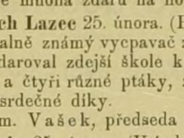 Poděkování J. Novákovi za dary škole