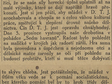 D. T. J. sehrálo divadelní hru: Mistr Bednařík a jeho chasa