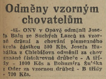Odměny vzorným chovatelům