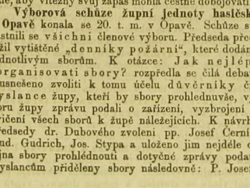 Výborová schůze župní jednoty hasičské v Opavě 20.7.1890