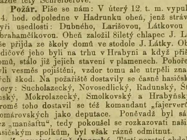 Požár na Hadrůnku Dubného, Larišovo, Látkovo a Abrahamčíkovo