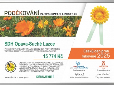 SDH Suché lazce obdrželo poděkování od ČDPR