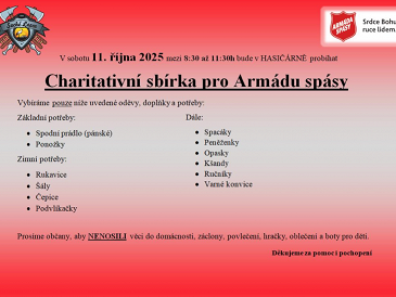 SDH pořádá charitativní sbírku pro Armádu spásy 2025