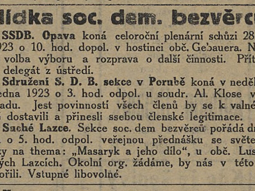 Přednáška Soc. dem. na téma - Masaryk a jeho dilo