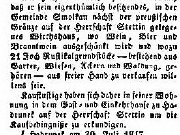 Jednání v hospodě na Hadrunku - Nabídka pro zřízení hostince