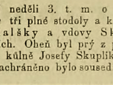 Požár stodol Halškových a Skuplíkové 1886
