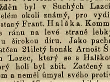 V Suchých Lazcich byl zavražděn Franz Halška