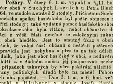 Velký požár v Suchých Lazcích Blucha 1888