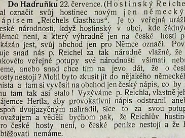 Hostinský Reichel pobouřil vlastence německým nápisem "Reichels Gasthaus"