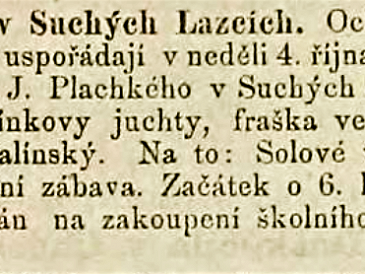 Pozvánka na představení ochotníků z Mokrých Lazec s fraškou "Tatínkovy juchty"