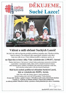 Poděkování ředitele Charity Opava občanům za Tříkrálovou sbírku 2018 v Suchých Lazcích