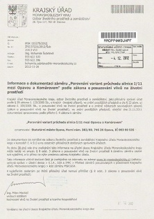 Studie EIA k Porovnání variant silnice I/11 mezi Opavou a Komárovem