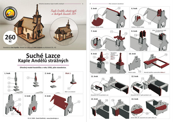 Laserem vyřezávaný model kaple Andělů strážných