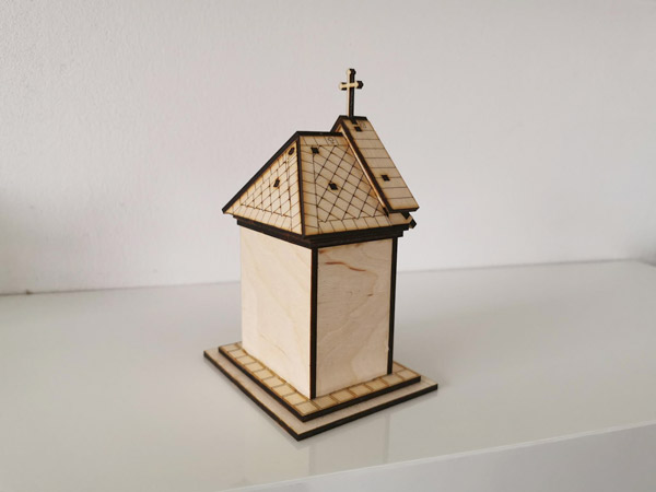 Laserem vyřezávaný model kapličky sv. Jana Nepomuckého